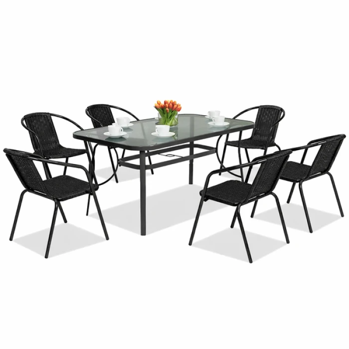 Комплект садовой мебели 4Points Capriano-6 с прямоугольным столом 150х90х70см, Черный