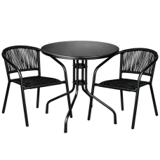 Комплект садових меблів 4Points Orio-2 круглий стіл ?60см сталевий, Чорний