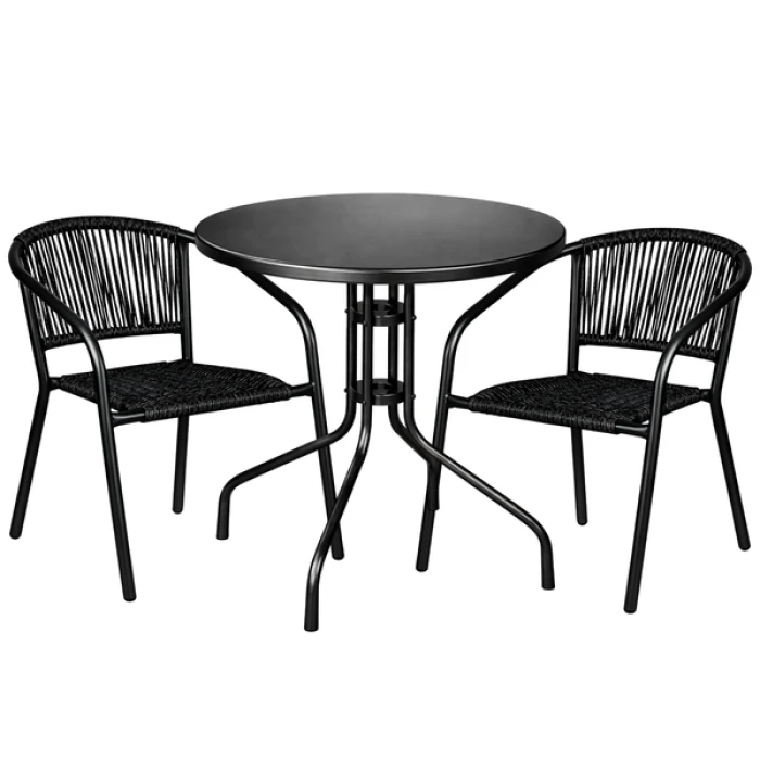 Комплект садових меблів 4Points Orio-2 круглий стіл ?60см сталевий, Чорний
