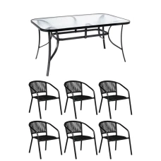 Комплект садових меблів 4Points Belluno-6 з прямокутним столом 150х90х70см, Чорний