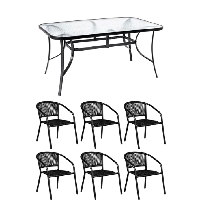 Комплект садових меблів 4Points Belluno-6 з прямокутним столом 150х90х70см, Чорний