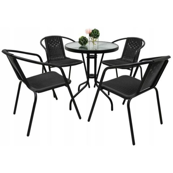 Комплект садових меблів 4Points Bari-4 круглий стіл 60см, Чорний