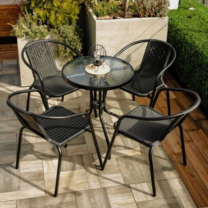 Комплект садових меблів 4Points Bari-4 круглий стіл 60см, Чорний