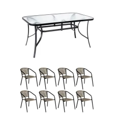 Комплект садових меблів 4Points Belluno-8 з прямокутним столом 150х90х70см, Сірий