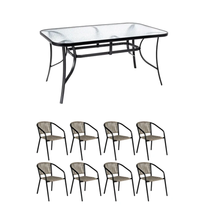 Комплект садових меблів 4Points Belluno-8 з прямокутним столом 150х90х70см, Сірий