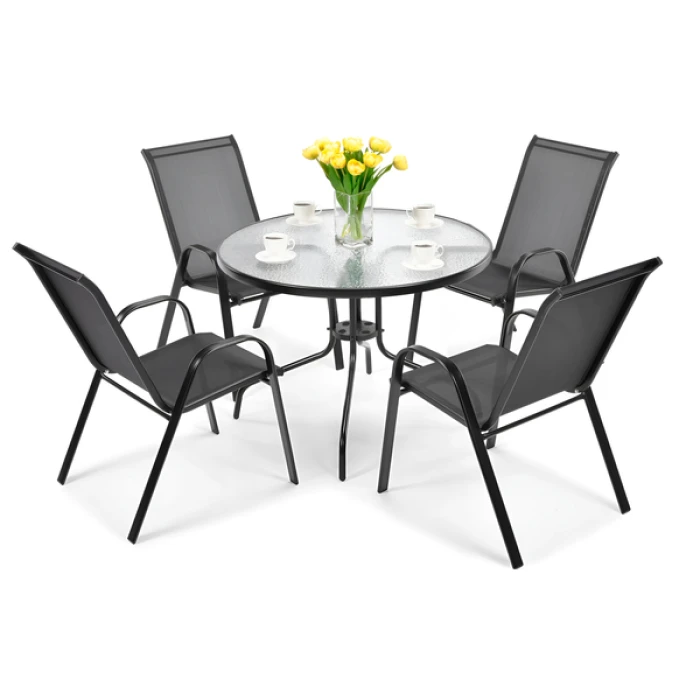 Комплект садових меблів 4Points ARTE-4 круглий стіл 80см, Чорний