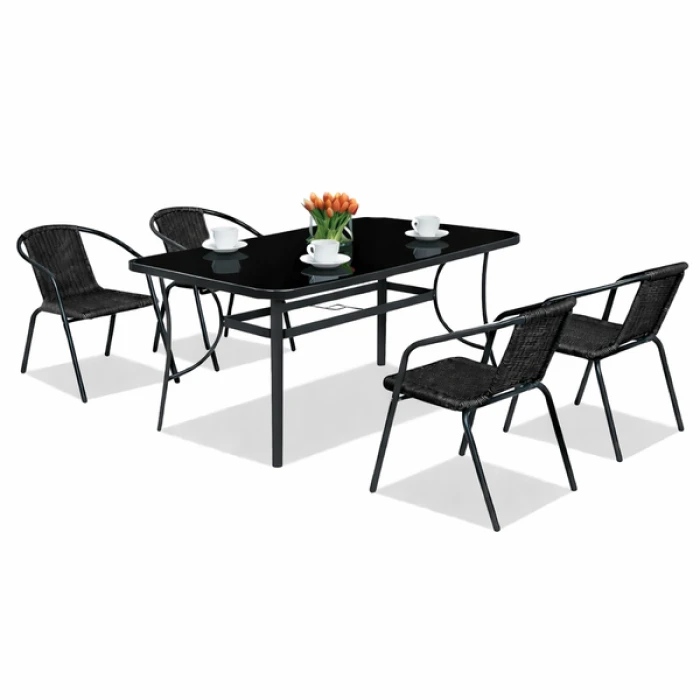 Комплект садовой мебели 4Points Ferrara-4 с прямоугольным столом 120х70х70см с черной столешницей, Черный