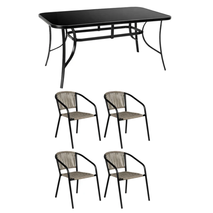 Комплект садових меблів 4Points Bassano-4 з прямокутним столом 150х90х70см з чорною стільницею, Сірий