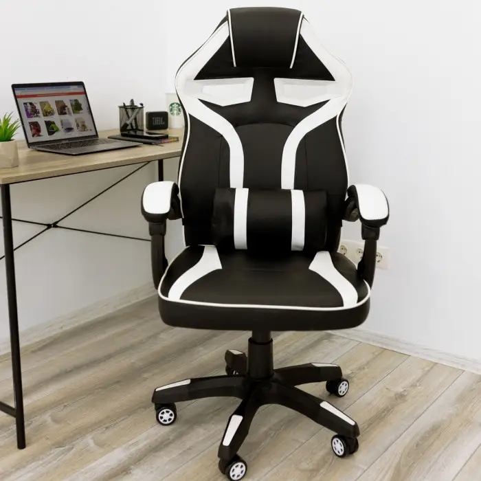 Геймерское игровое кресло компьютерное 4Points NT спортивное для пк с подушками раскладное белое