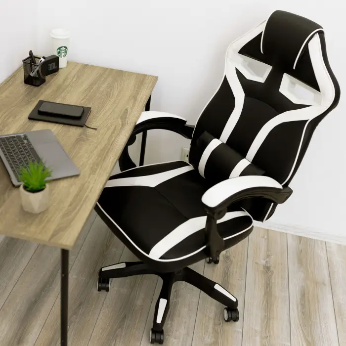 Геймерское игровое кресло компьютерное 4Points NT спортивное для пк с подушками раскладное белое