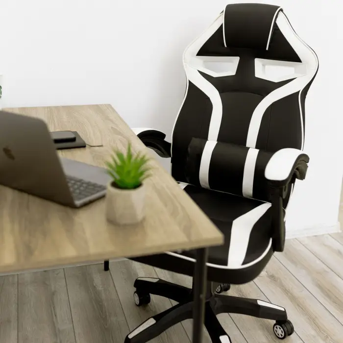 Геймерское игровое кресло компьютерное 4Points NT спортивное для пк с подушками раскладное белое