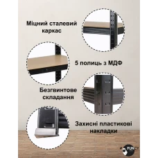Стеллаж 4Р StrongShelf 180х90х30см черный 5 полок МДФ общая нагрузка до 875 кг для склада кладовой гараж