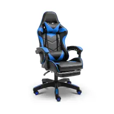 Геймерське ігрове крісло комп'ютерне 4Points GT з підставкою для ніг з подушками розкладне синє