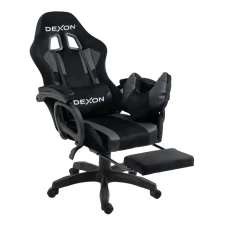 Геймерське ігрове крісло комп'ютерне DEXON VECTOR з підставкою для ніг з екошкіри та велюру спортивне для пк розкладне Чорний