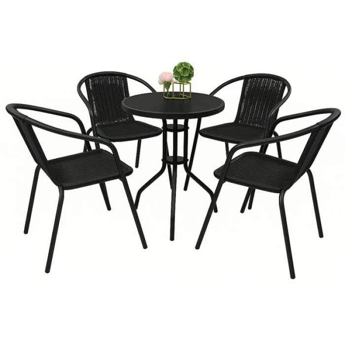Комплект садових меблів 4Points Torino-4 круглий стіл 60см сталевий, Чорний