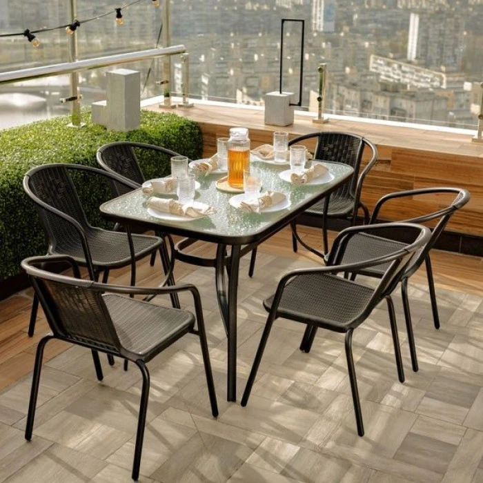 Комплект садових меблів 4Points Siena-6 з прямокутним столом 120x70x70 см, Чорний