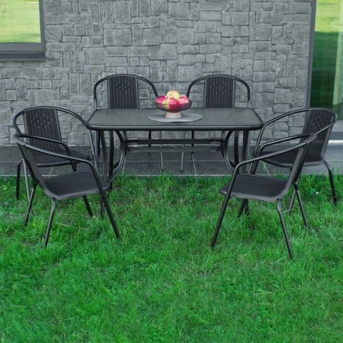 Комплект садових меблів 4Points Siena-6 з прямокутним столом 120x70x70 см, Чорний