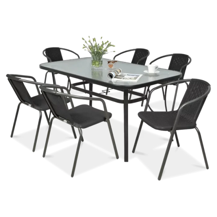 Комплект садових меблів 4Points Siena-6 з прямокутним столом 120x70x70 см, Чорний