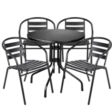 Комплект садових меблів 4Points Trento-4 круглий стіл ?60см з металу, Чорний