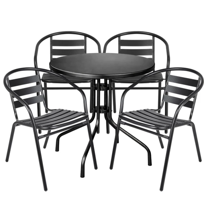 Комплект садових меблів 4Points Trento-4 круглий стіл ?60см з металу, Чорний