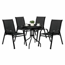 Комплект садовой мебели 4Points Bosa-4 с круглым столом 60см с черной стеклянной столешницей, Черный