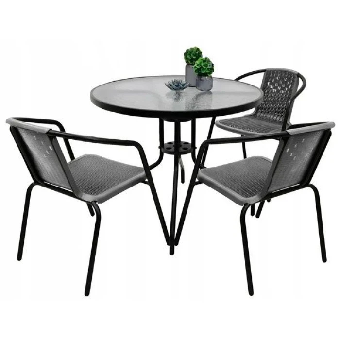 Комплект садових меблів 4Points PRATO-3 з круглим столом 80см, Сірий