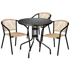 Комплект садових меблів 4Points Orio-3 круглий стіл ?60см сталевий, Коричневий