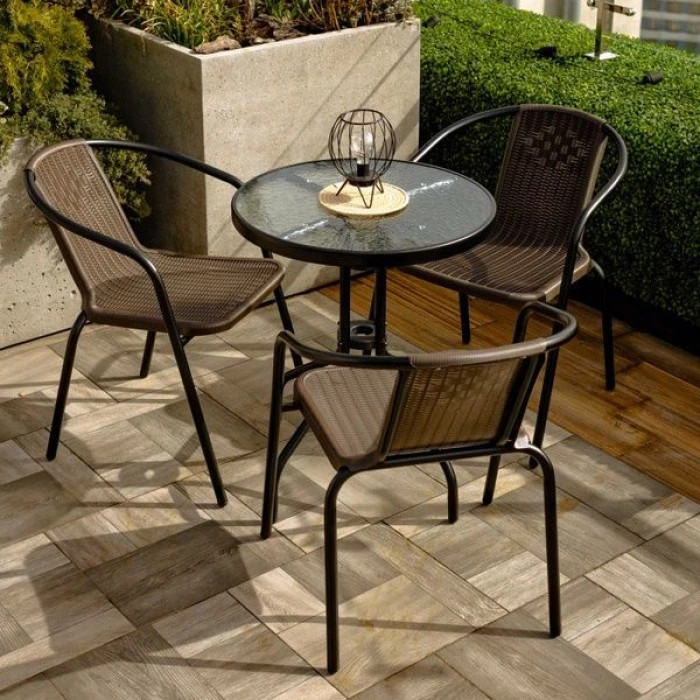 Комплект садових меблів 4Points Bari-3 круглий стіл 60см, Коричневий