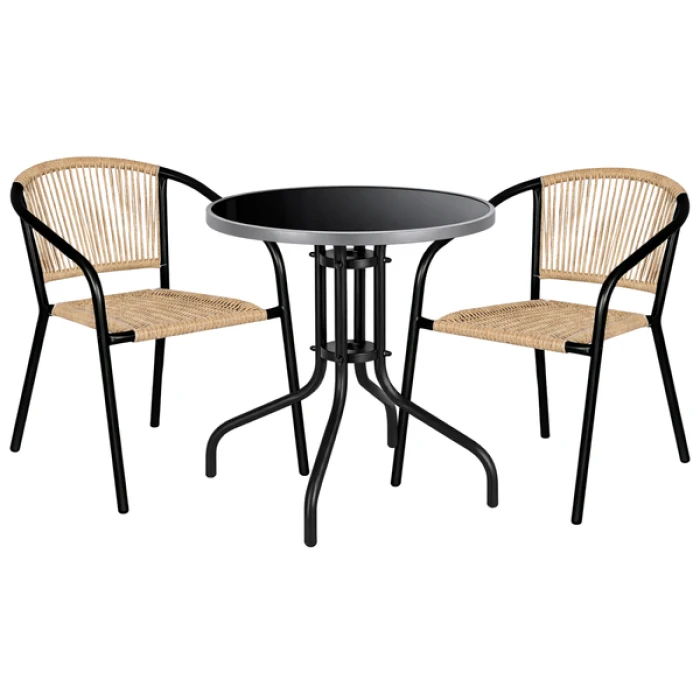 Комплект садовой мебели 4Points Erice-2 круглый стол ?60см с черной столешницей и серым ободком, Коричневый