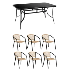 Комплект садових меблів 4Points Bassano-6 з прямокутним столом 150х90х70см з чорною стільницею, Коричневий