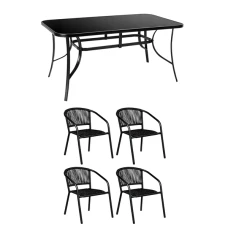 Комплект садових меблів 4Points Bassano-4 з прямокутним столом 150х90х70см з чорною стільницею, Чорний