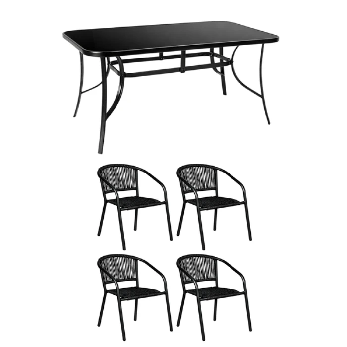 Комплект садових меблів 4Points Bassano-4 з прямокутним столом 150х90х70см з чорною стільницею, Чорний