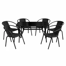 Комплект садових меблів 4Points Rapallo-6 з прямокутним столом 120x70x70см з чорною скляною стільницею, Чорний