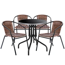 Комплект садових меблів 4Points Fano-4 круглий стіл ?60см з чорною стільницею та сірим обідком, Коричневий