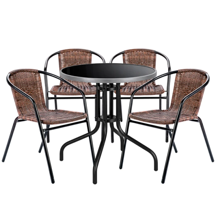 Комплект садових меблів 4Points Fano-4 круглий стіл ?60см з чорною стільницею та сірим обідком, Коричневий