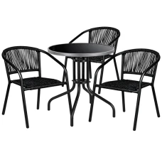 Комплект садовой мебели 4Points Erice-3 круглый стол ?60см с черной столешницей и серым ободком, Черный