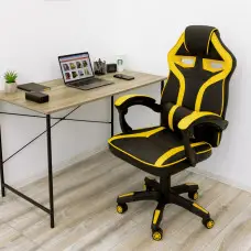 Геймерское игровое кресло компьютерное 4Points NT спортивное для пк с подушками раскладное желтое