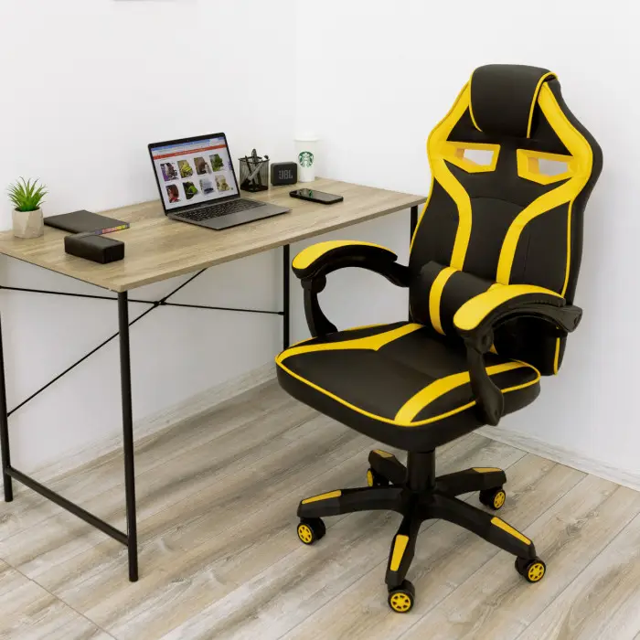 Геймерское игровое кресло компьютерное 4Points NT спортивное для пк с подушками раскладное желтое