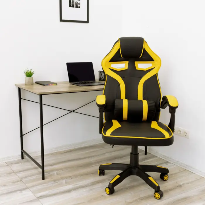 Геймерское игровое кресло компьютерное 4Points NT спортивное для пк с подушками раскладное желтое