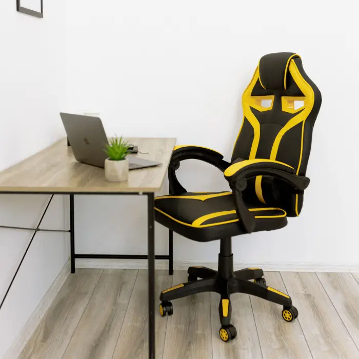 Геймерское игровое кресло компьютерное 4Points NT спортивное для пк с подушками раскладное желтое