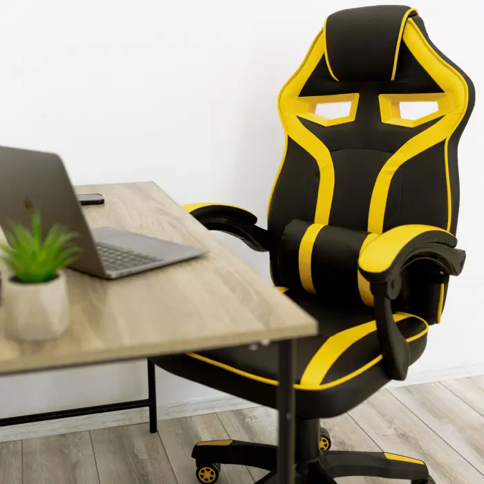 Геймерское игровое кресло компьютерное 4Points NT спортивное для пк с подушками раскладное желтое