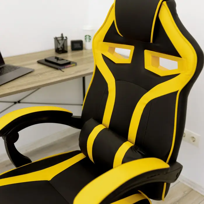 Геймерское игровое кресло компьютерное 4Points NT спортивное для пк с подушками раскладное желтое