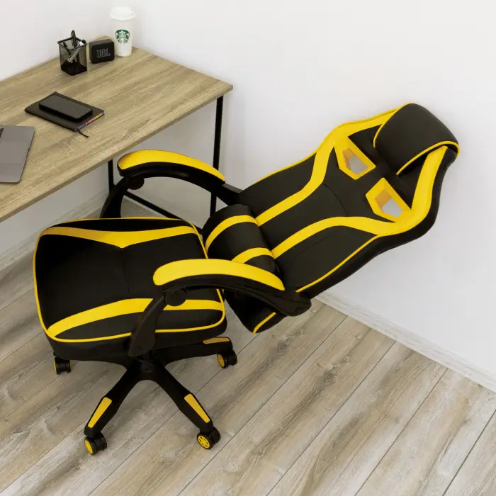 Геймерское игровое кресло компьютерное 4Points NT спортивное для пк с подушками раскладное желтое