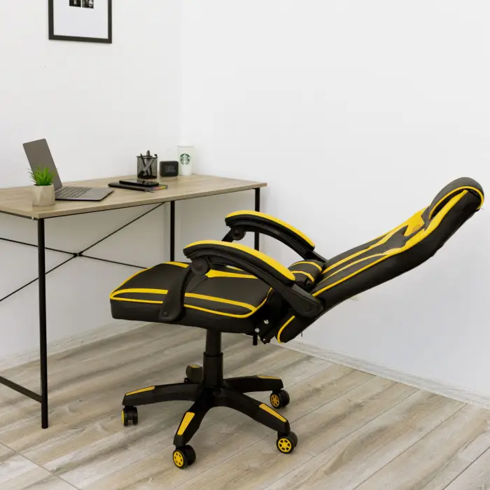 Геймерское игровое кресло компьютерное 4Points NT спортивное для пк с подушками раскладное желтое