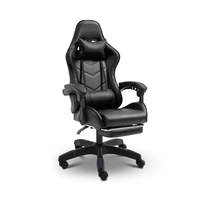 Геймерське ігрове крісло комп'ютерне 4Points GT з підставкою для ніг з подушками розкладне чорне