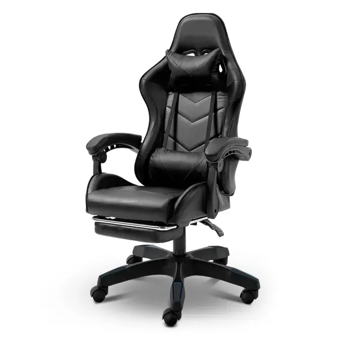 Геймерское компьютерное кресло 4Points DL с подставкой для ног офисное игровое раскладное для ПК дома Черный