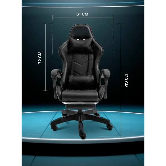 Геймерское компьютерное кресло 4Points DL с подставкой для ног офисное игровое раскладное для ПК дома Черный