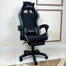 Геймерське ігрове крісло комп'ютерне DEXON ONYX з підставкою для ніг з тканини та велюру спортивне для пк розкладне Dark Grey