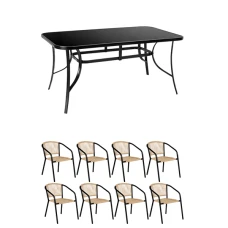 Комплект садових меблів 4Points Bassano-8 з прямокутним столом 150х90х70см з чорною стільницею, Коричневий