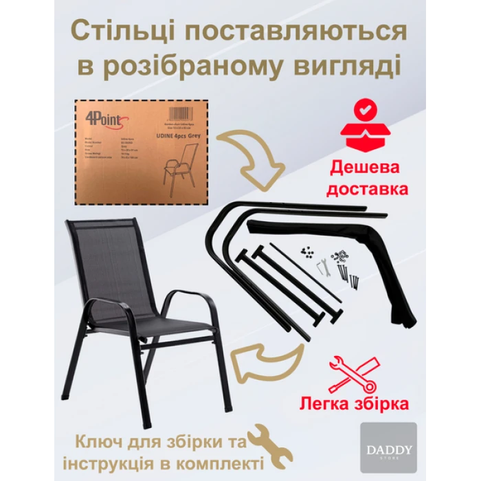 Комплект садових меблів 4Points Como-2 з круглим столом чорний